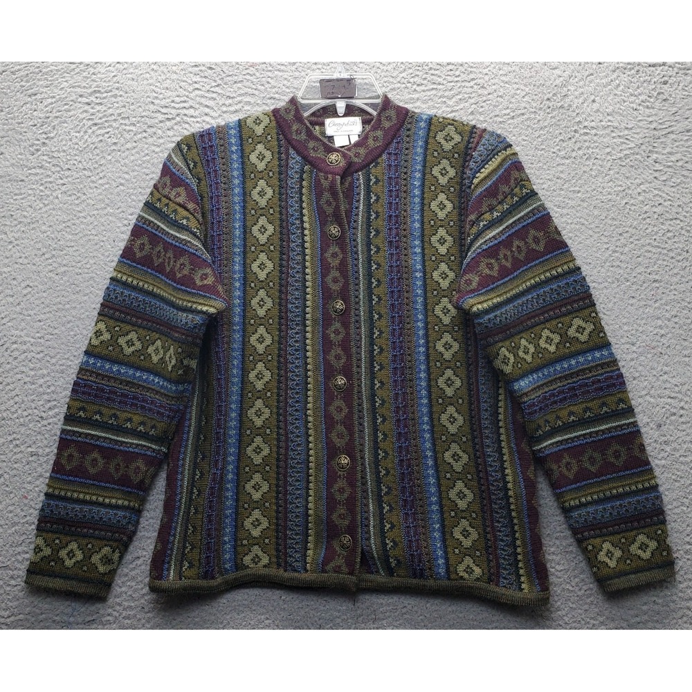 Vintage Cherry Lewis Cardigan Sweater Women S Multi Fair Isle Wool Metal Buttons